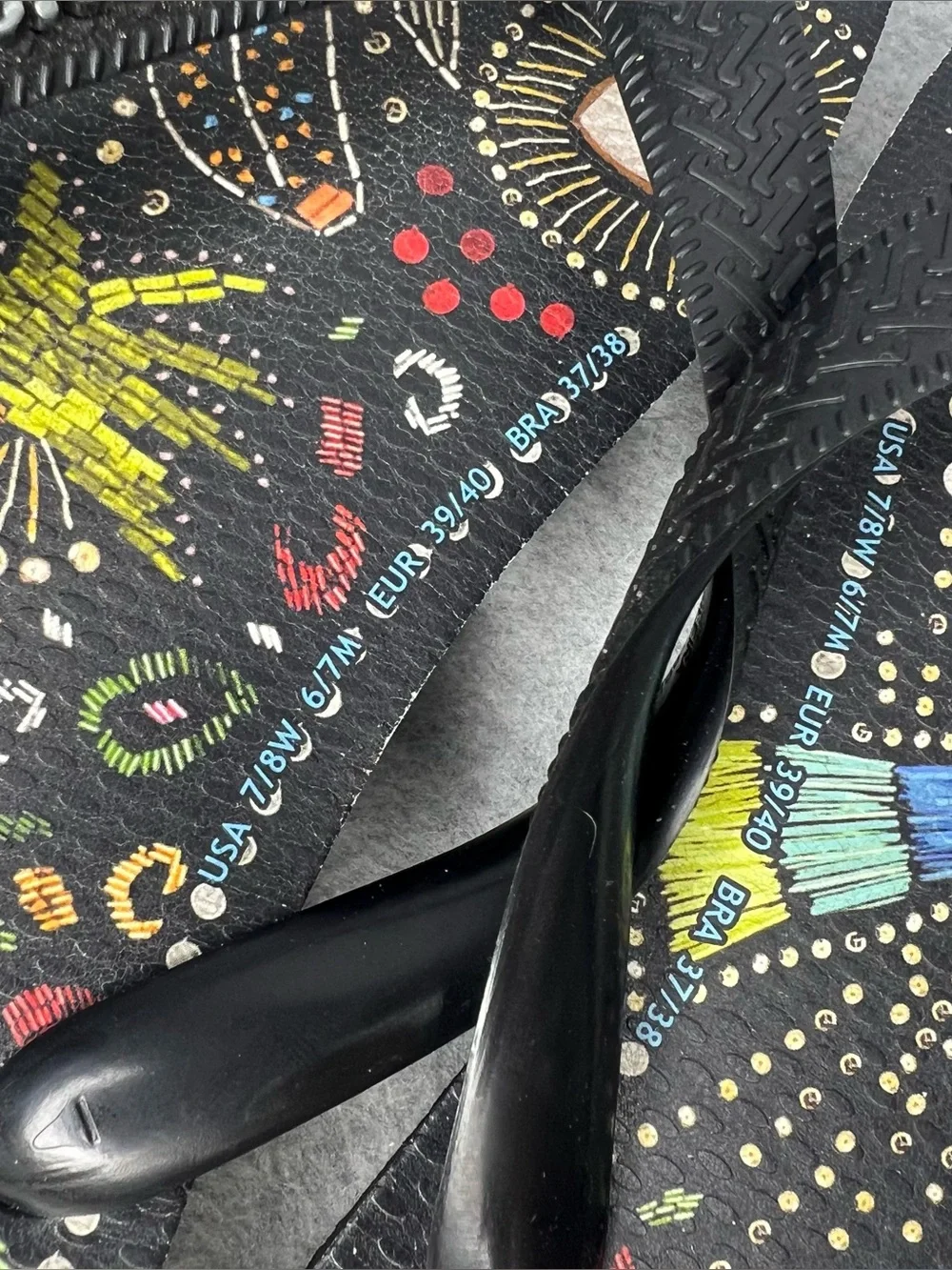 Farm Rio Black Multi Sandal in Black Havaianas Thong Flip Flops Women’s Size 7/8 - Picture 14 of 16